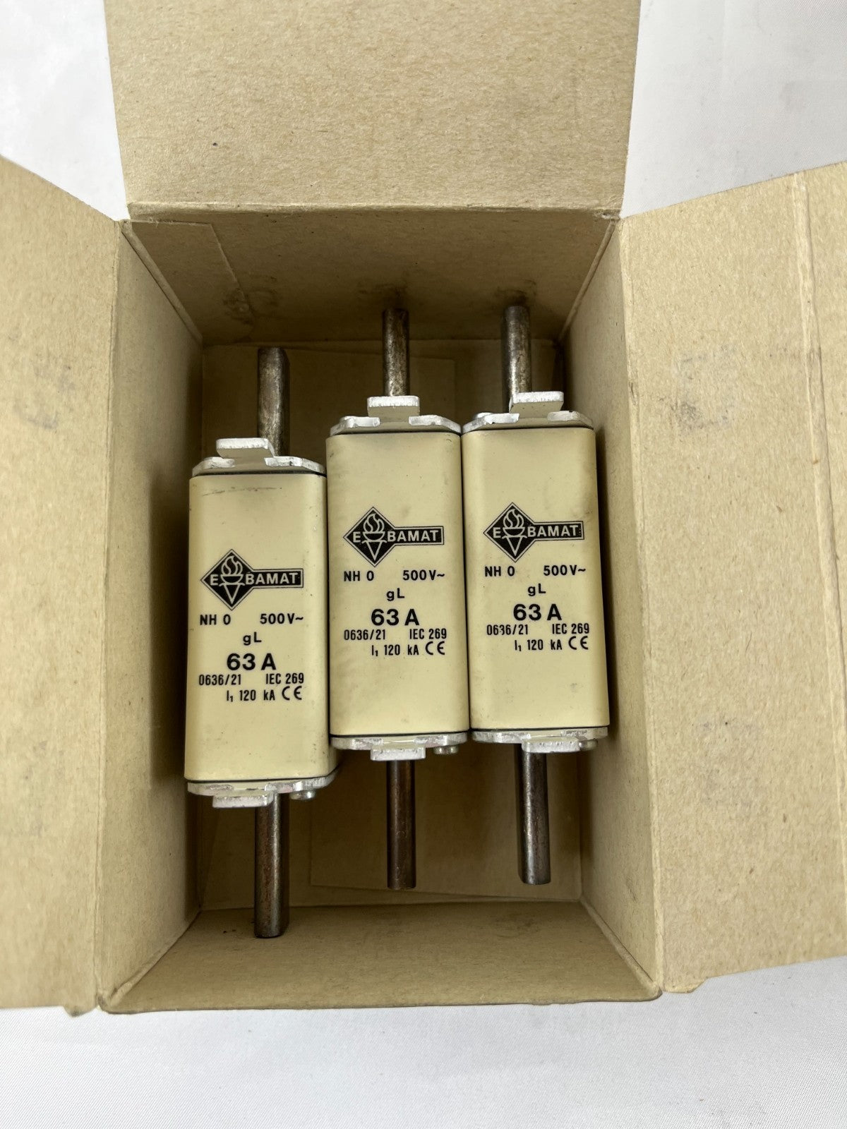 3x Bals E‑BAMAT NH0 Fuse Inserts 63A 500V gL IEC 269 VDE 0636/21 NOS NEW