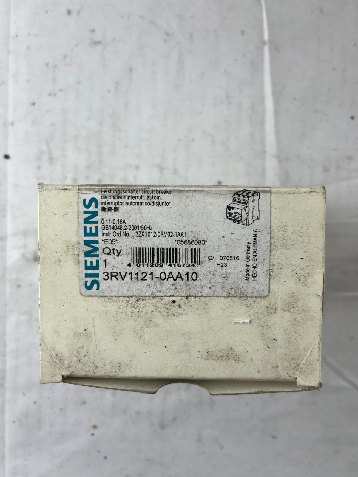 Siemens 3RV1121‑0AA10 SIRIUS Motor Protection Circuit Breaker 0.11–0.16A New