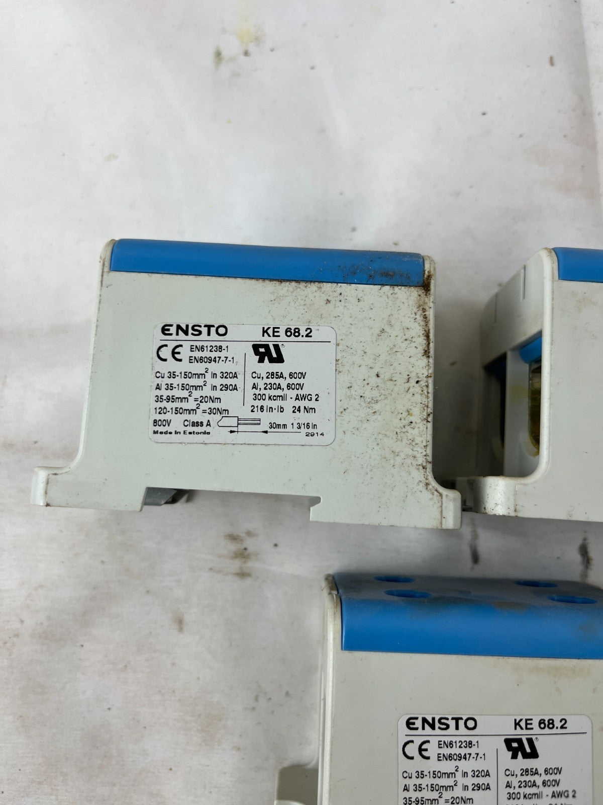 Lot of 3 Ensto KE 68.2 Distribution Terminal Blocks 320A 800V Cu/Al Power Connec