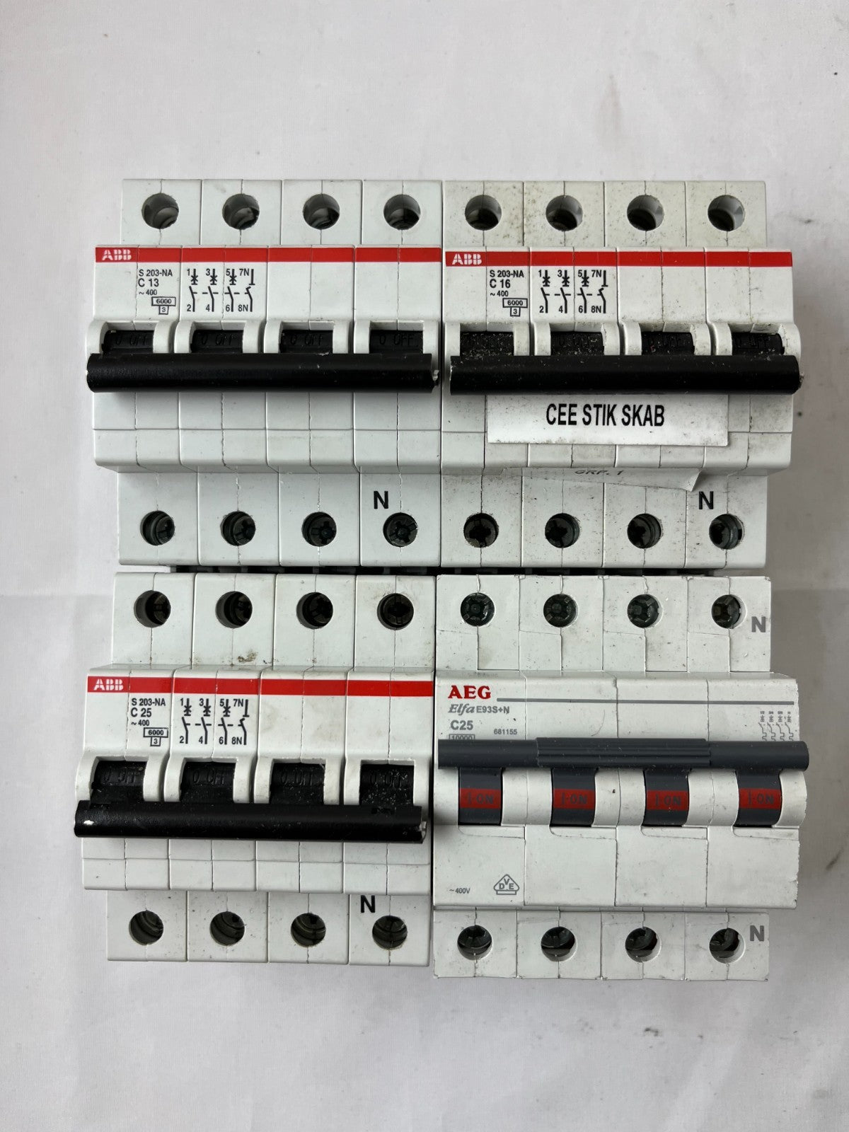 ABB S203-NA C13 C16 C25 + AEG C25 4-Pole Circuit Breaker Lot 4pcs Used Spares