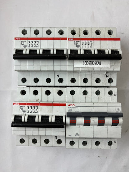 ABB S203-NA C13 C16 C25 + AEG C25 4-Pole Circuit Breaker Lot 4pcs Used Spares