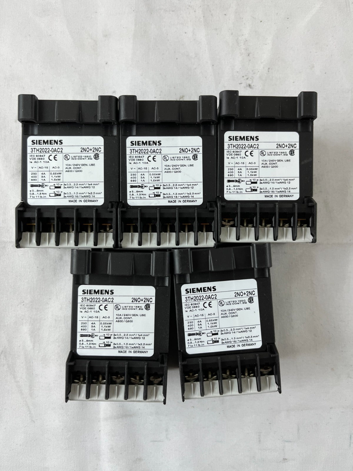 Siemens 3TH2022-0AC2 Contactor Relay 2NO+2NC Lot 5pcs Used Spare Units