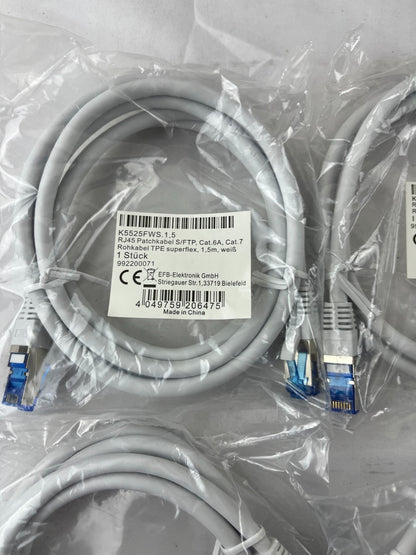 4x EFB K5525FWS NEW Cat.6A S/FTP Patch Cable 1.5m White 10 Gigabit Ethernet