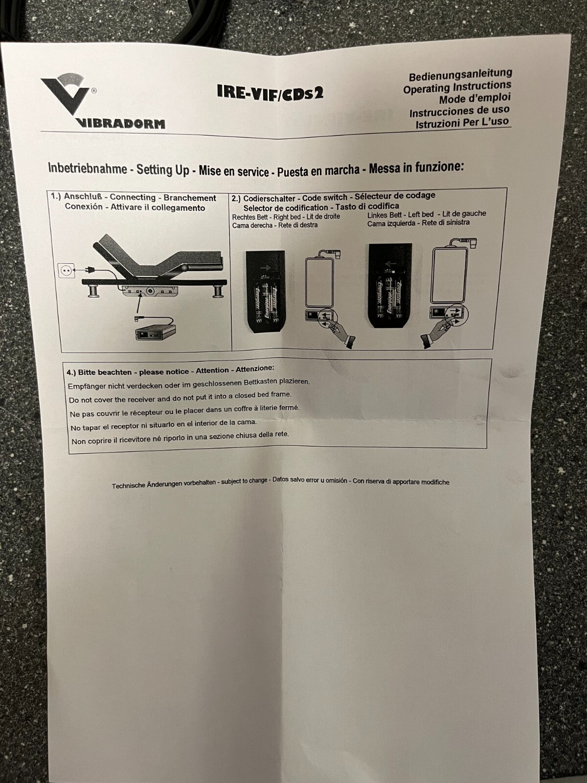 VIBRADORM Infrared Remote Control System IRE-VIF/CDs2 for Adjustable Beds - New