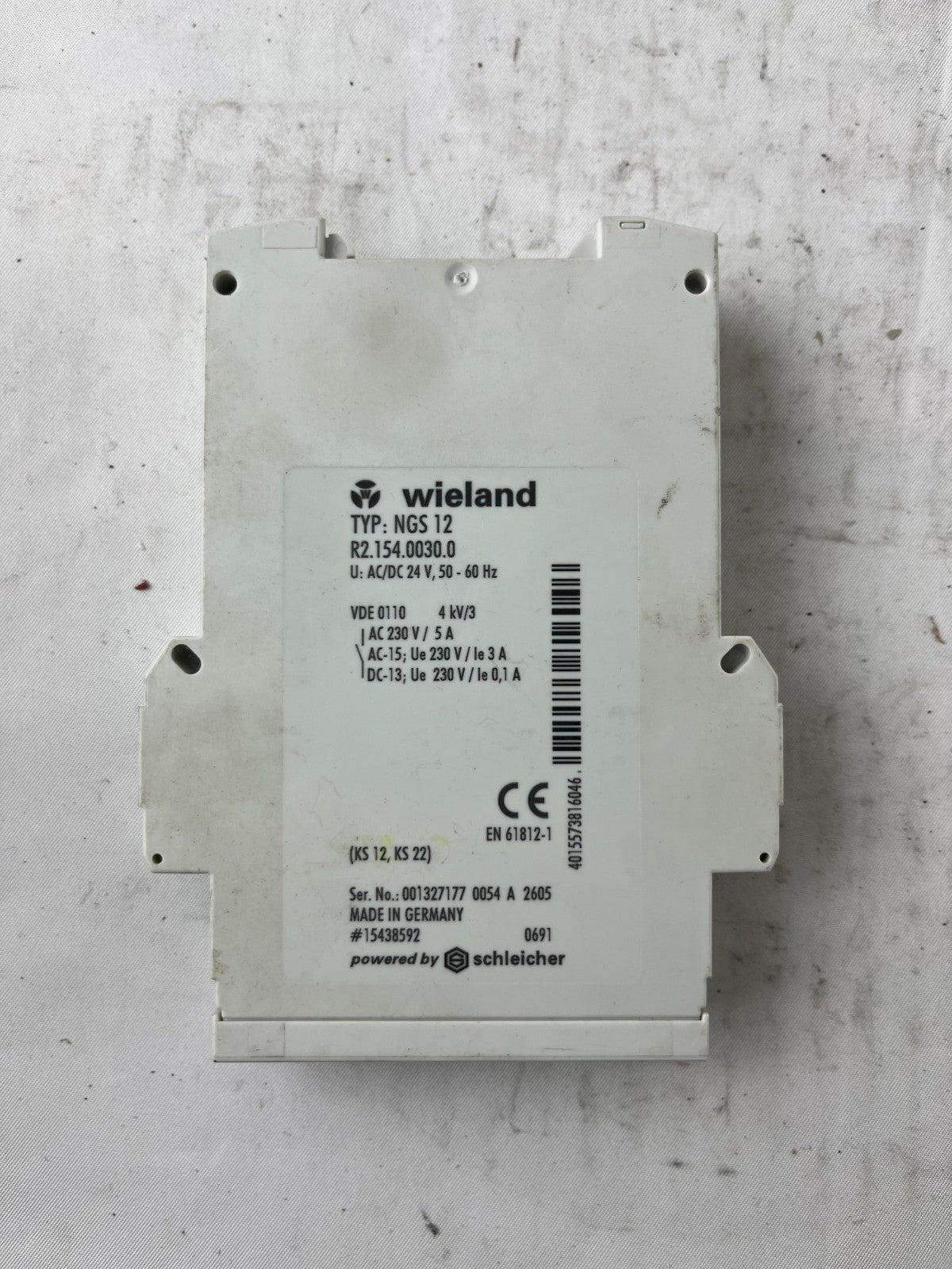 Wieland NGS 12 Relay Module 24V AC/DC 2CO 5A DIN Rail Used Spare Unit