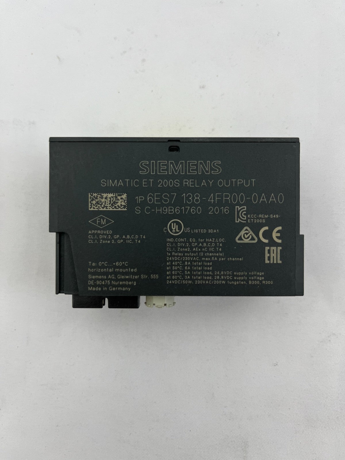 Siemens SIMATIC 6ES7138-4FR00-0AA0 ET 200S Relay Output Module 24VDC/AC 230V 5A