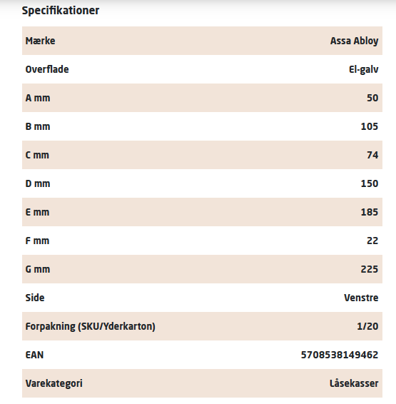 Assa Abloy Modular 1498 L: 22.5cm - Steel, with door handle function only