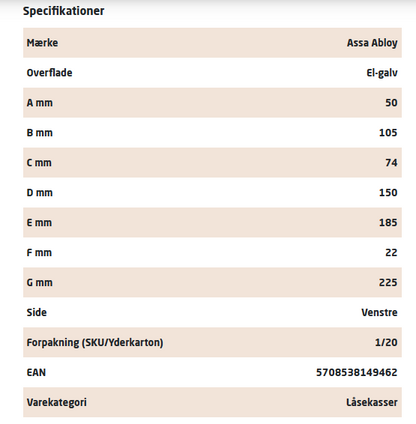 Assa Abloy Modular 1498 L: 22.5cm - Steel, with door handle function only