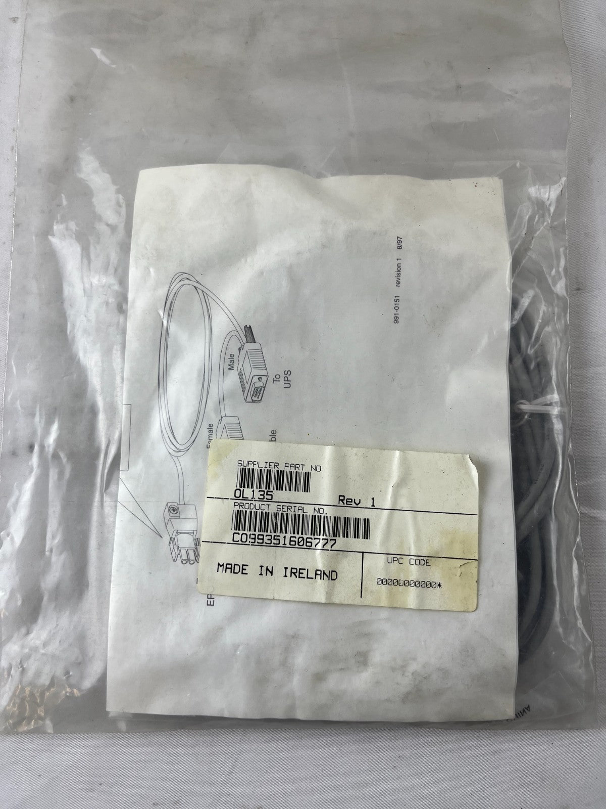 IBM / APC UPS Serial Interface Cable OL135 991‑0151 New in Box