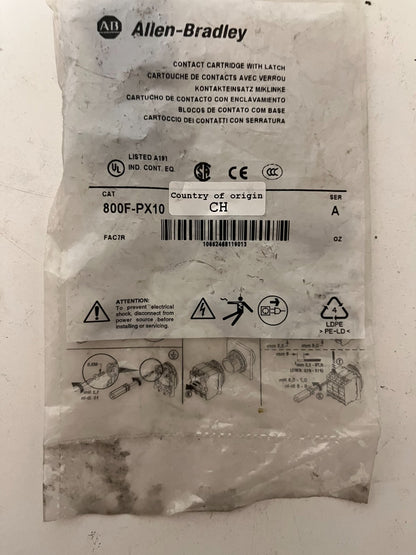 Allen-Bradley 800F-PX10 Contact Cartridge w/ Latch, NEW, 1NO, Series A, OEM