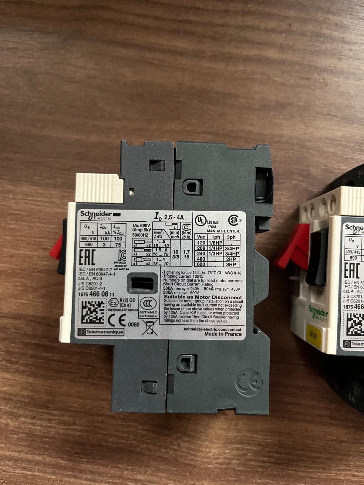 Schneider GV2ME08 Motor Circuit Breaker 2.5–4 A 3P Lot of 2 Used Spare Units