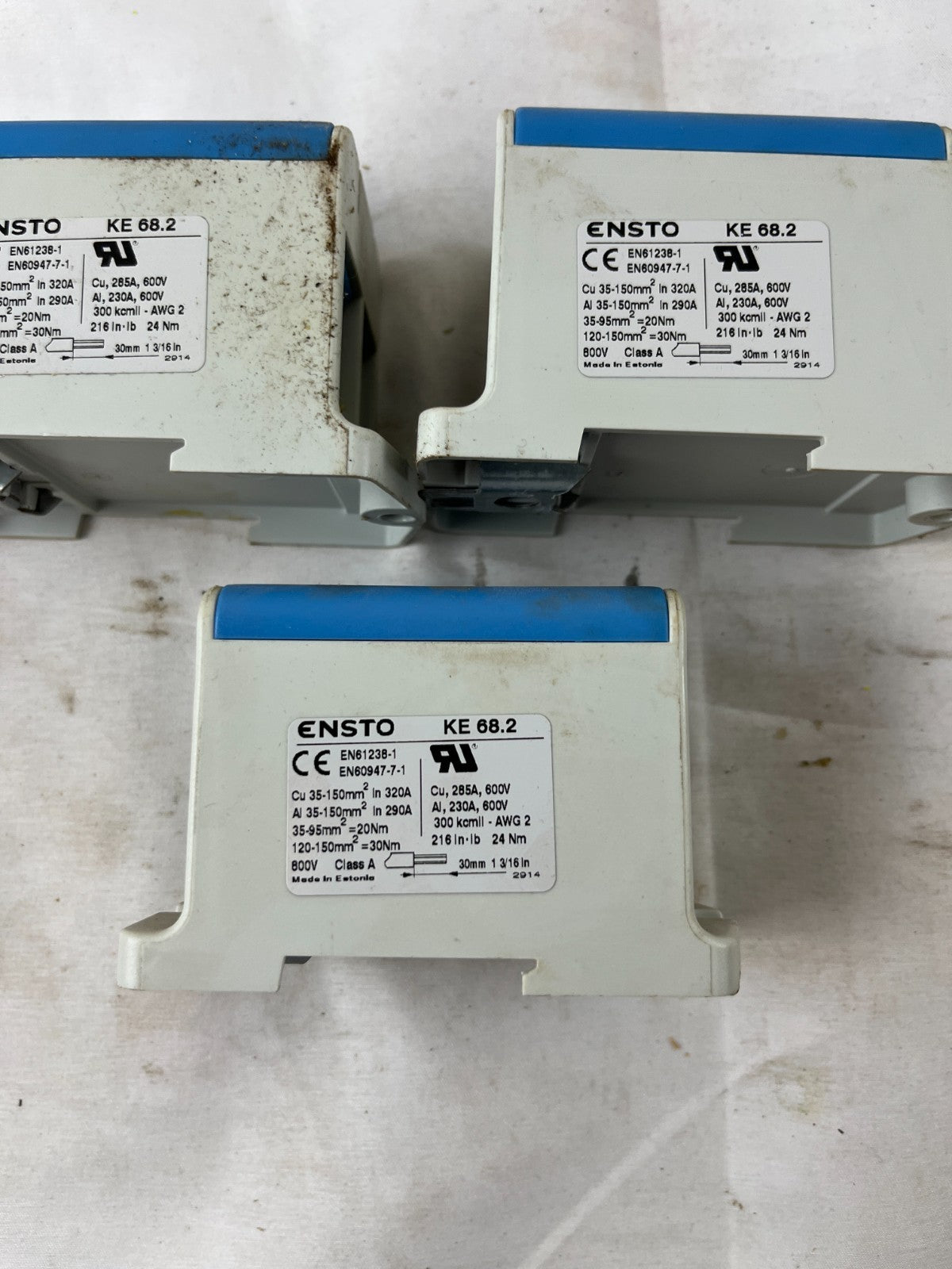 Lot of 3 Ensto KE 68.2 Distribution Terminal Blocks 320A 800V Cu/Al Power Connec