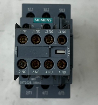 Siemens 3RT2026 Contactor 3P 25A 24V DC w/ 3RH2911 Aux Block Used Spare Unit