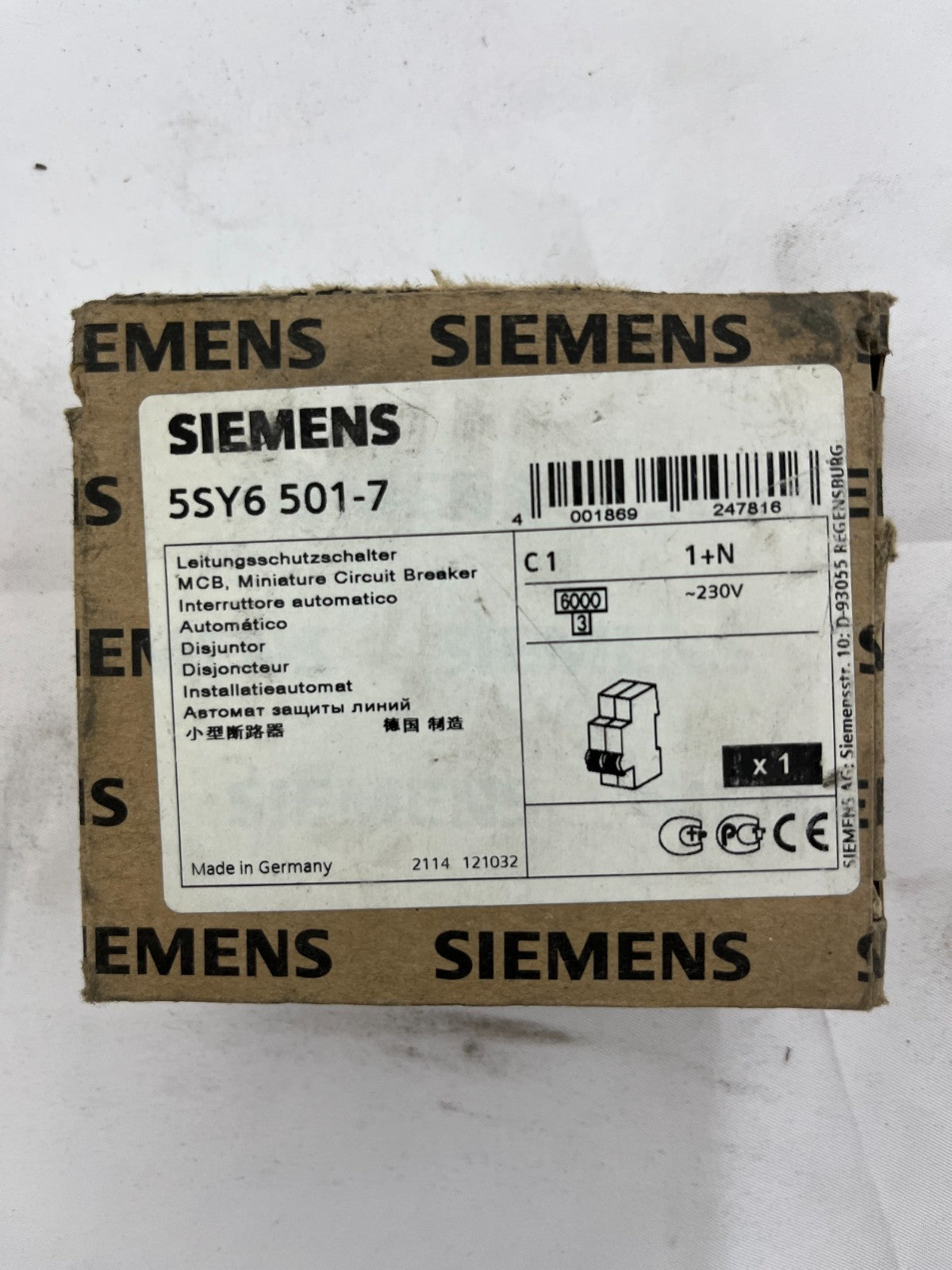 Siemens 5SY6 501-7 MCB Miniature Circuit Breaker 1+N C1 230V New Unused Germany