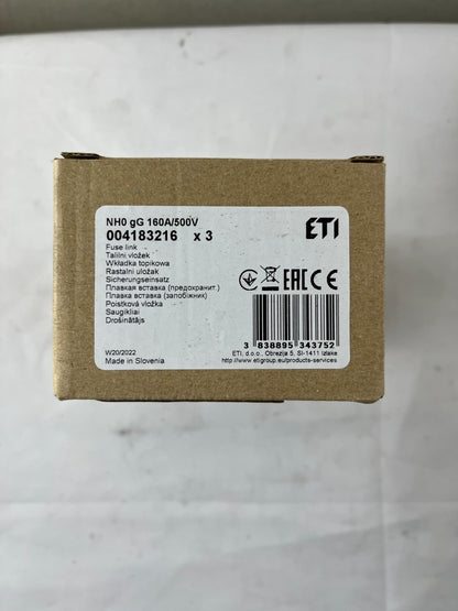 3x ETI NH0 NV0 Fuse Links 160A 500V gG 120kA 004183216 New in Box Slovenia