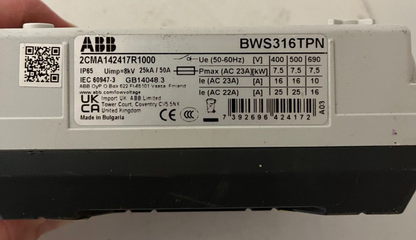 ABB BWS316TPN Safety Switch 3P 16A 400V IP65 Isolator Industrial Used