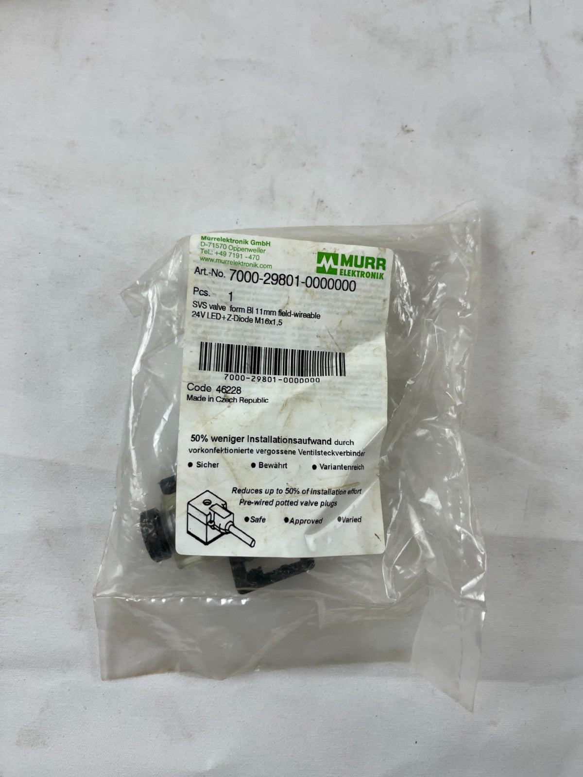 Murr Elektronik 7000-29801-0000000 Valve Connector Form B 24V LED Z-Diode New