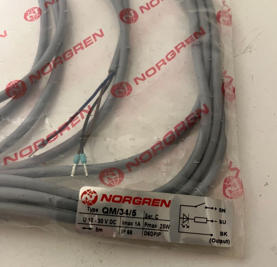 Norgren QM/34/5 Magnetic Reed Switch Sensor 5m Cable 10-30V DC IP68 New Sealed