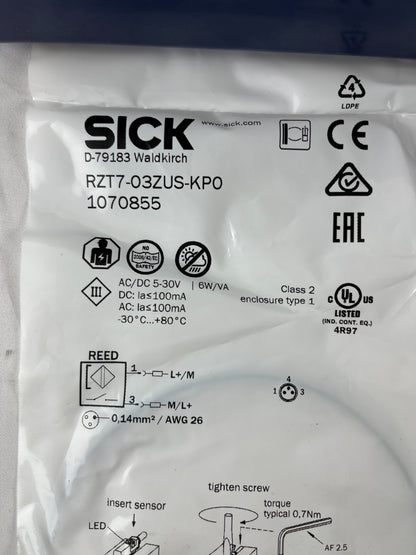Sick RZT7-03ZUS-KP0 1070855 Reed Cylinder Sensor New Sealed M8 Pneumatic 2024