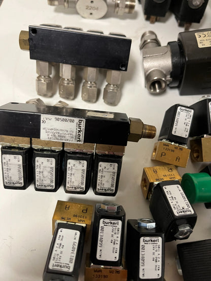Bürkert Solenoid Valve Bundle Lot 6013 6014 6016 Manifolds Fittings New/Used