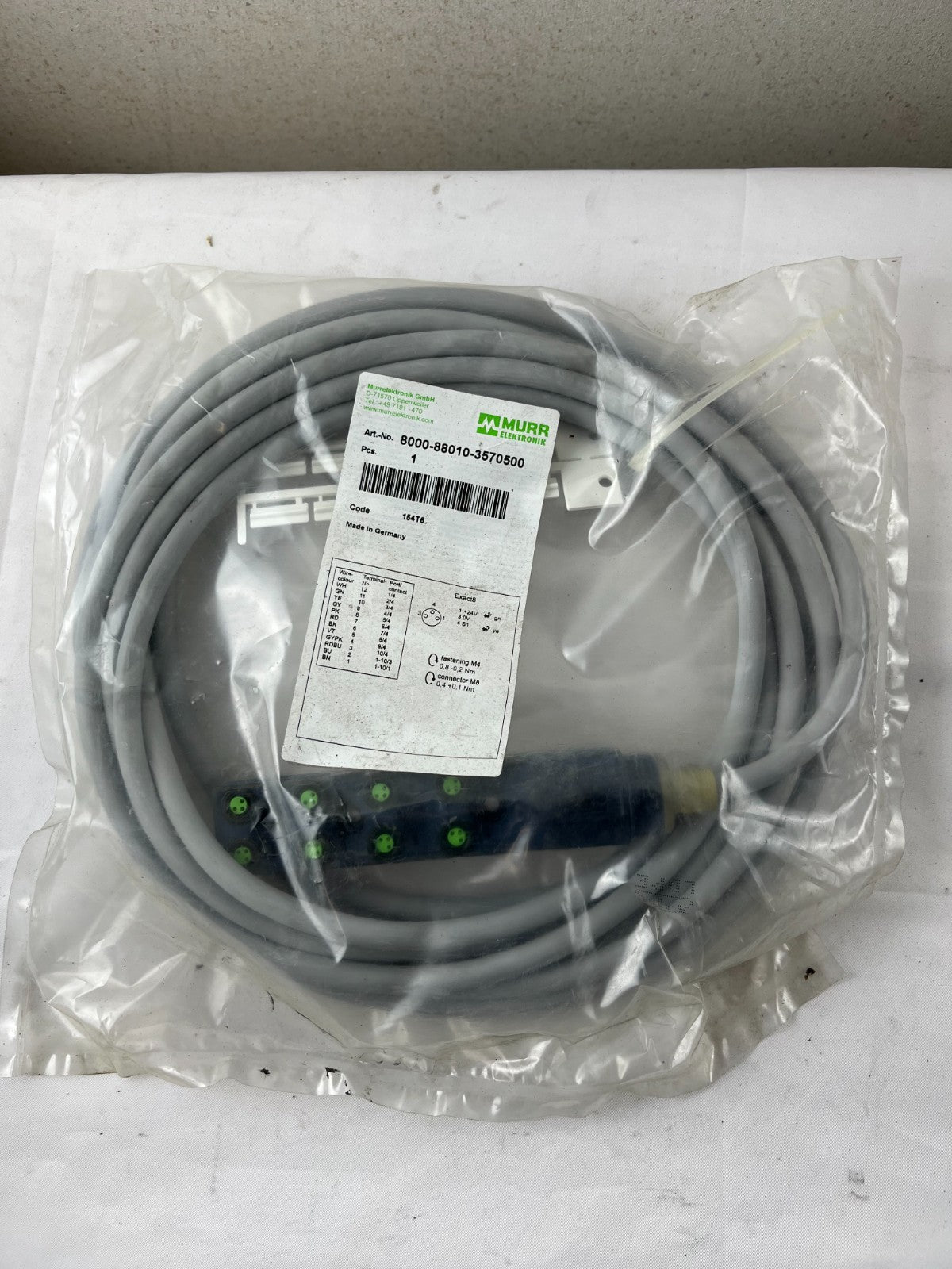 Murr Elektronik exact8 8000-88010-3570500 8-Port M8 Distribution 5m Cable NEW