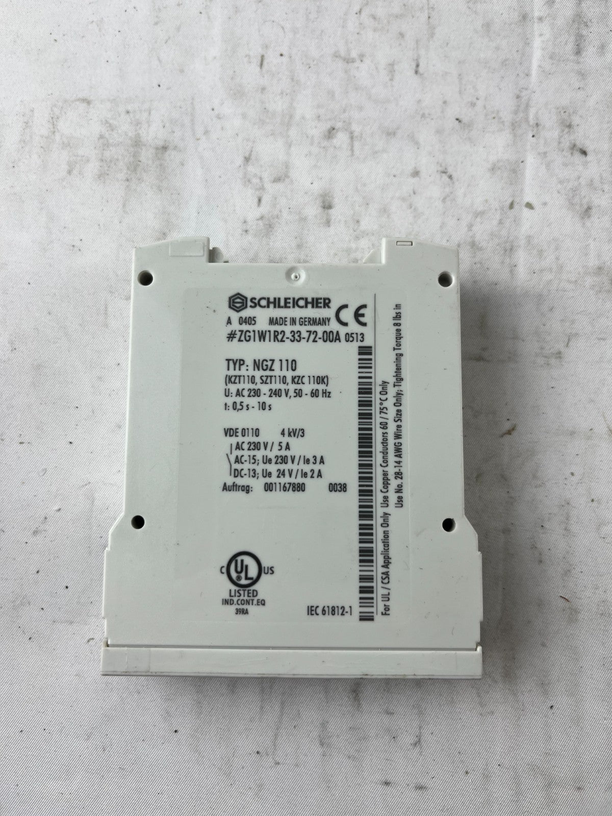 Schleicher NGZ 110 Timer Relay 230-240VAC 0.5-10s DIN Rail Used Spare Unit