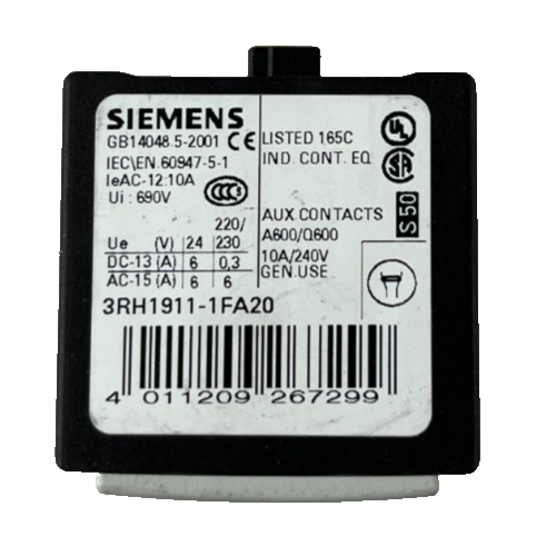 Siemens 3RH1911-1FA20 Auxiliary Contact Block 2NO 220V AC Used Spare Part