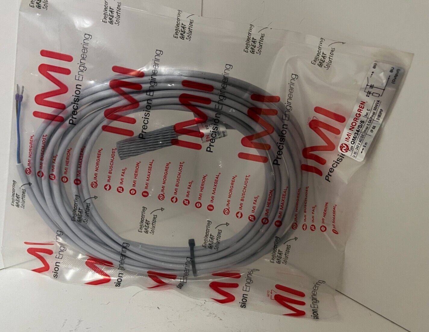 IMI Norgren QM/34/S/5 Reed Switch Sensor 5m 10-240V AC/DC IP66 New Sealed
