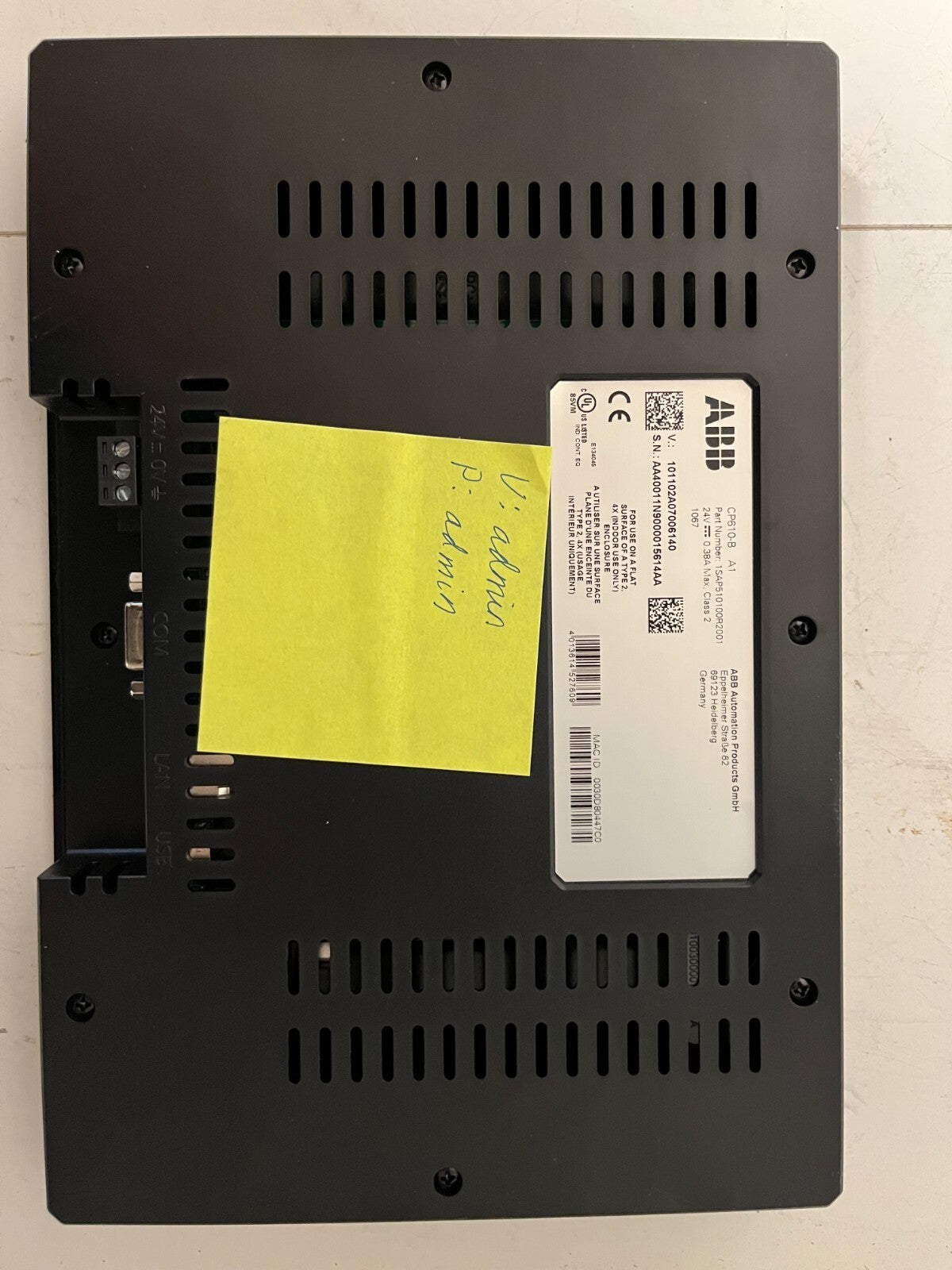 ABB CP610-B HMI Control Panel 10.1" Touchscreen 24VDC Ethernet USB Used