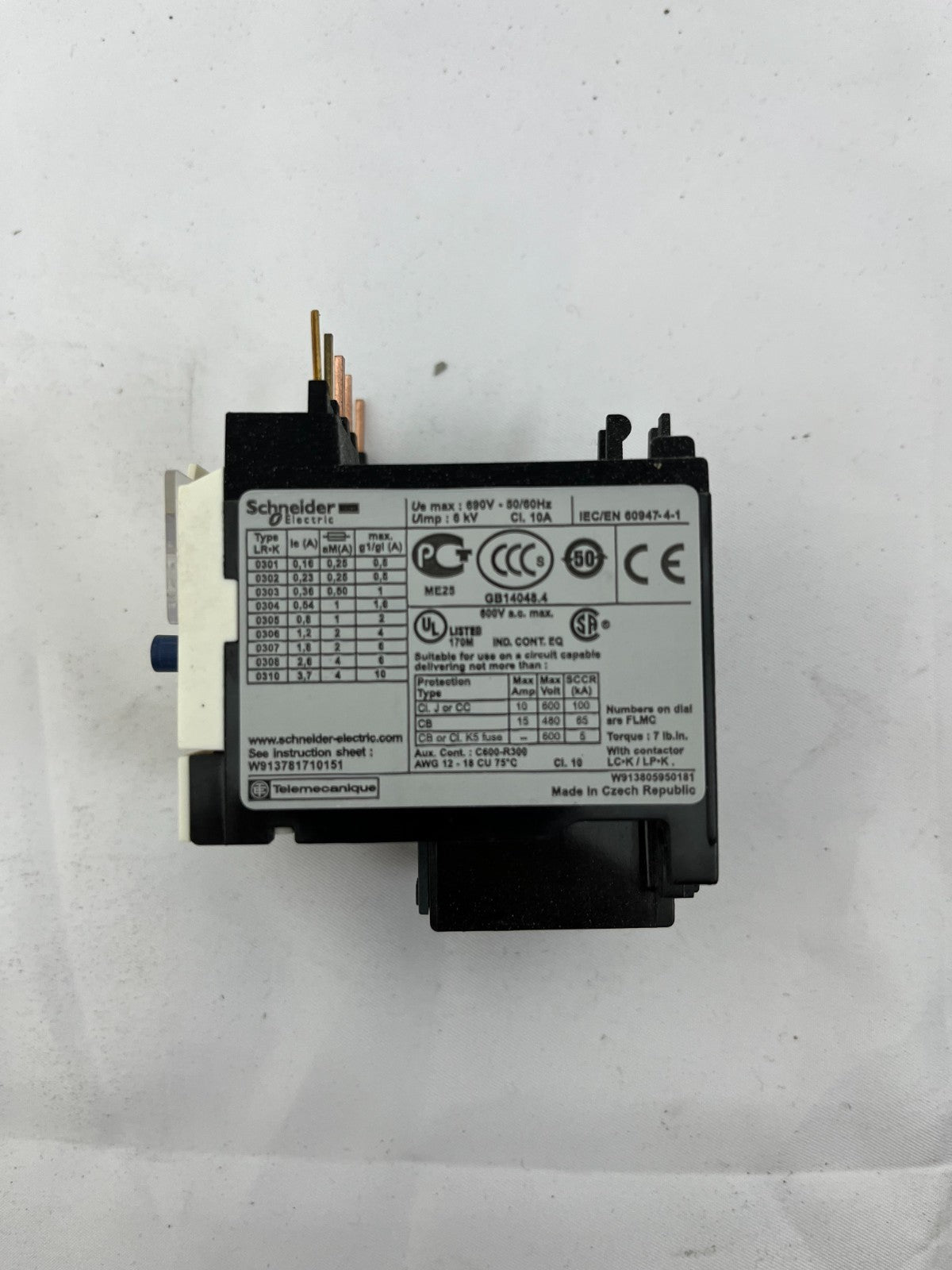 Schneider Electric LR2K0304 TeSys Thermal Overload Relay 0.36-0.54A, New in Box