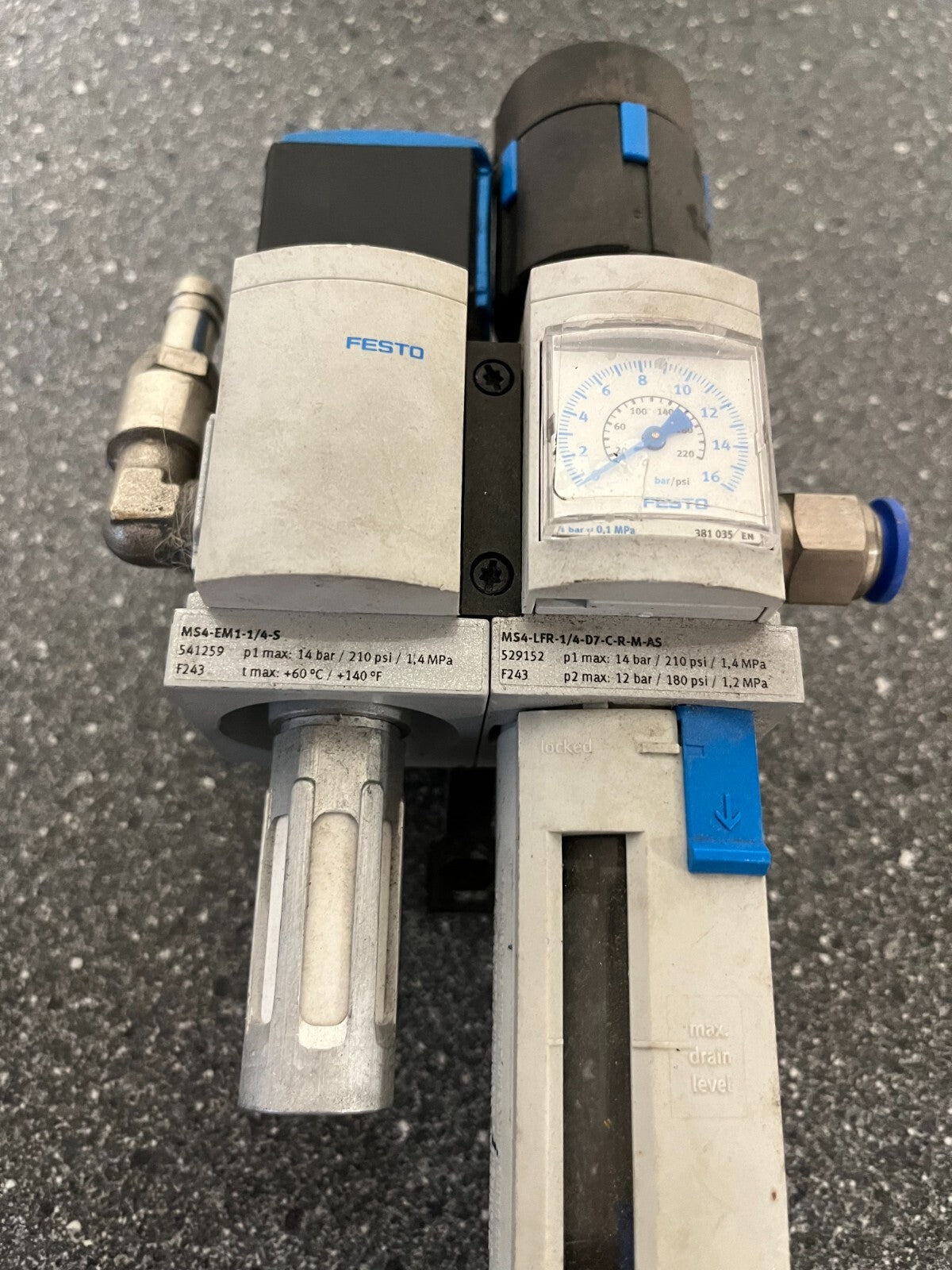 Festo MS4-EM1-1/4-S & MS4-LFR-1/4-D7-C-R-M-AS Pneumatic Air Service Unit
