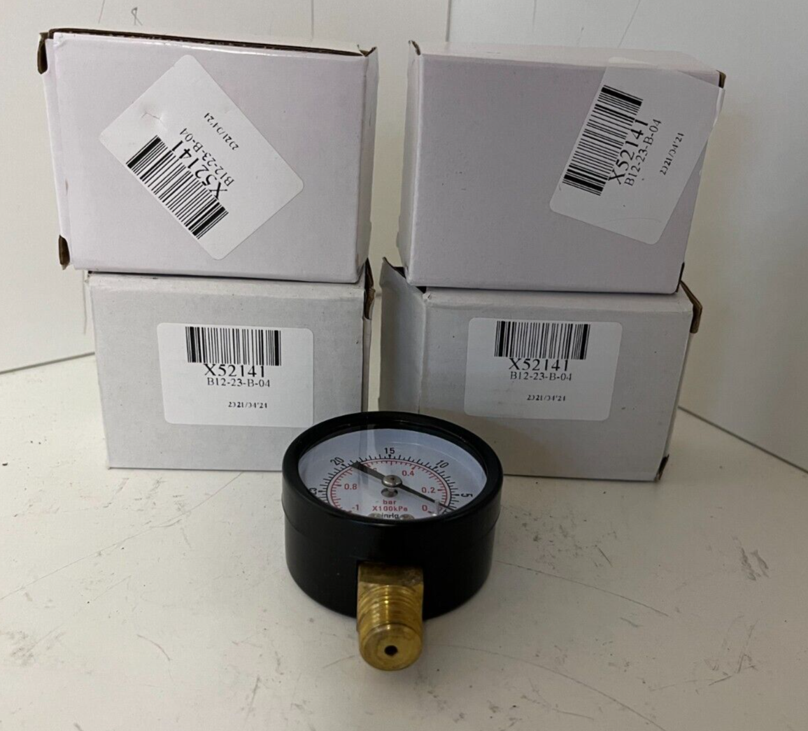 Lot of 4 Pressure Gauges 0-25 Bar / 0-1 MPa - Brass Connection - New in Box