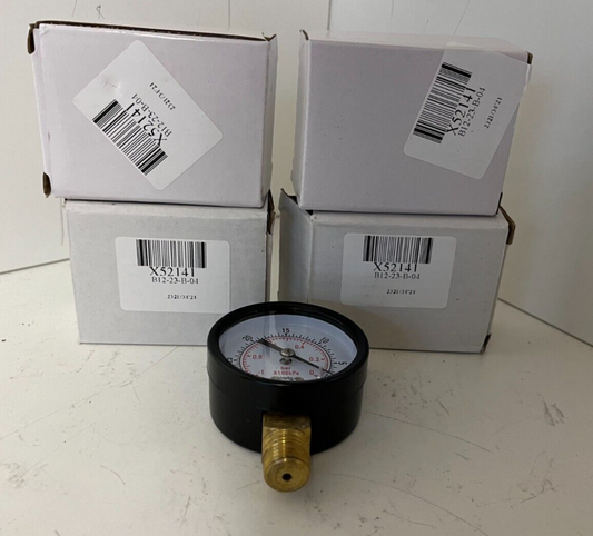 Lot of 4 Pressure Gauges 0-25 Bar / 0-1 MPa - Brass Connection - New in Box