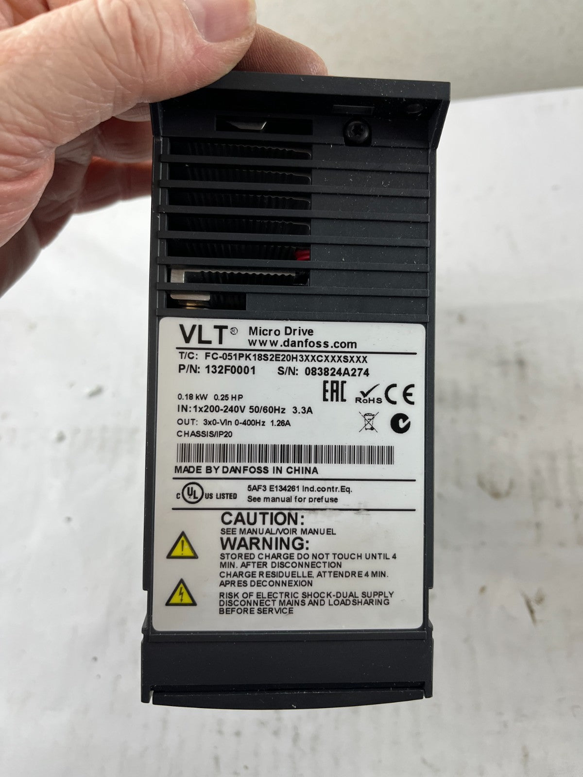 Danfoss VLT Micro Drive FC-051PK18S2E20H3 VFD 0.18kW 200-240V Used Spare Unit