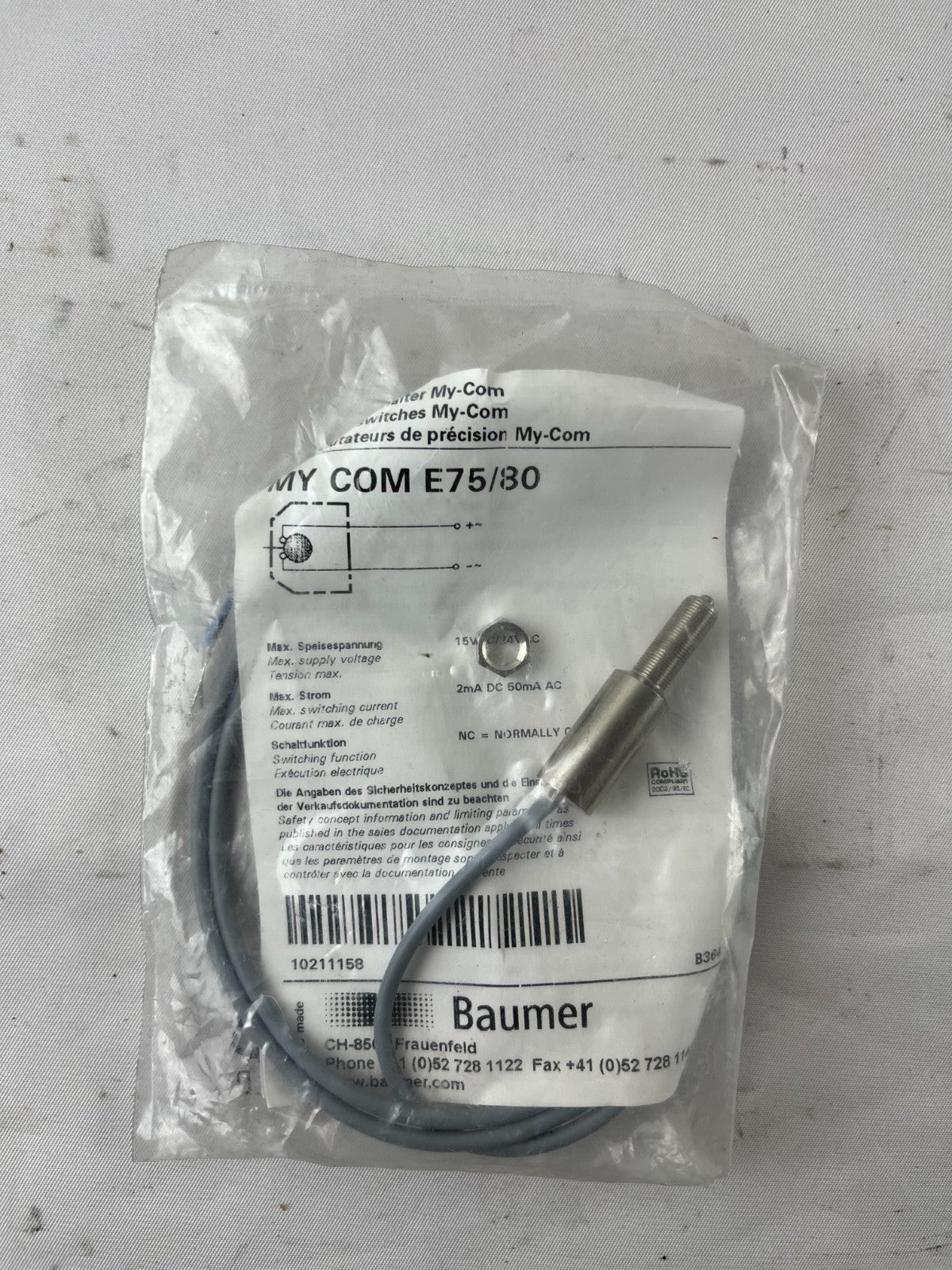Baumer MY COM E75/30 Precision Limit Switch NC Cable New Sealed Unused Unit