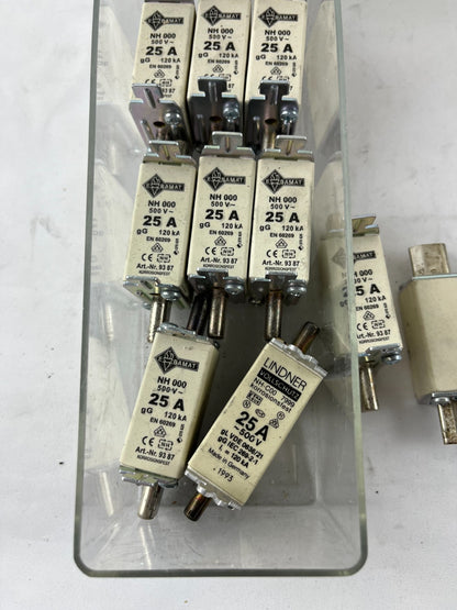 Lot 13x NH000 25A 500V gG Fuse Links Bals E‑BAMAT 9387 + Lindner Corrosion