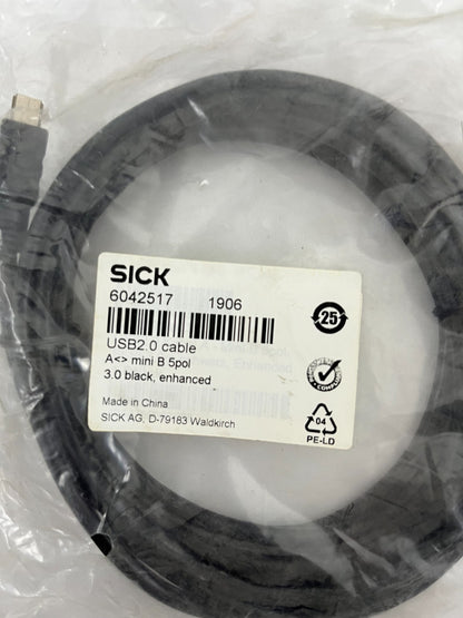 SICK 6042517 USB2.0 Cable A to Mini B 5-Pin 3m Enhanced Black NEW Sealed
