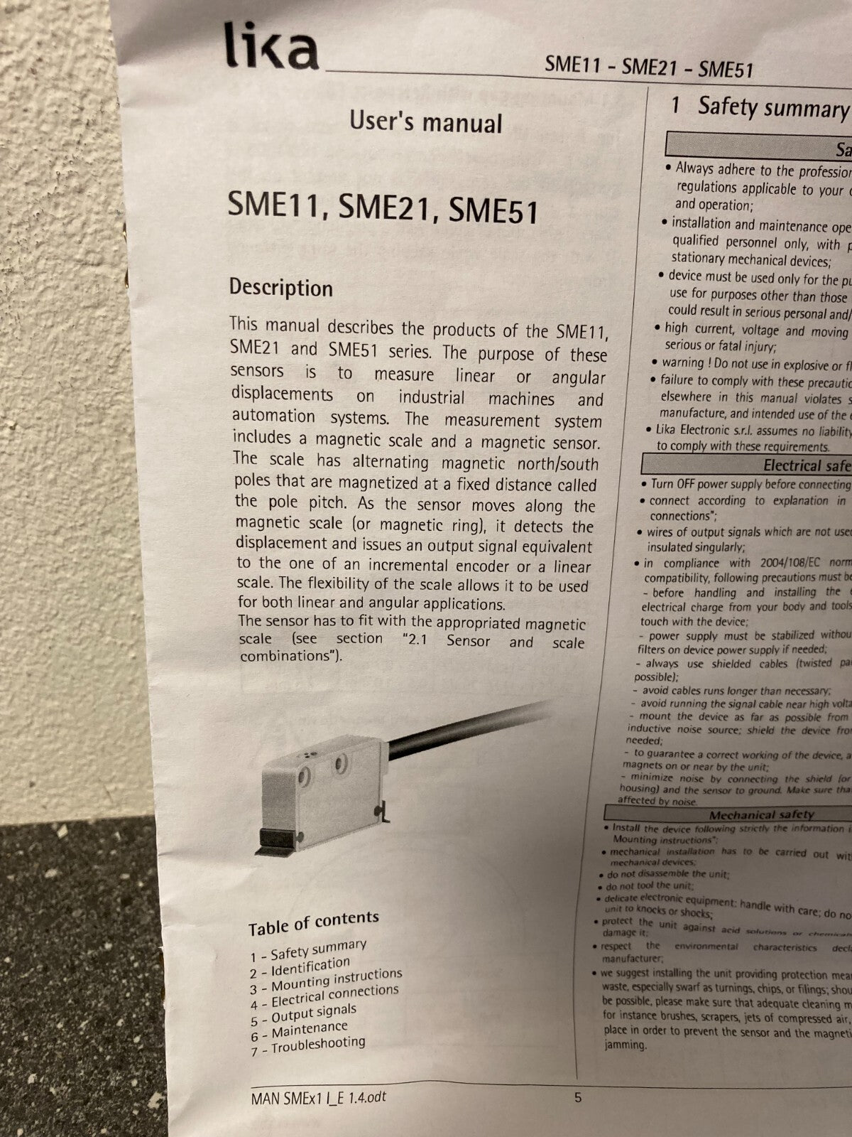 Lika SME21-L-1-2-R-10-B Magnetic Encoder Sensor, Brand New, Made in Italy