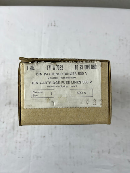 LK-NES 171A7532 DIN 3 Cartridge Fuse Link 500A 500V Industrial Fuse NEW Spare