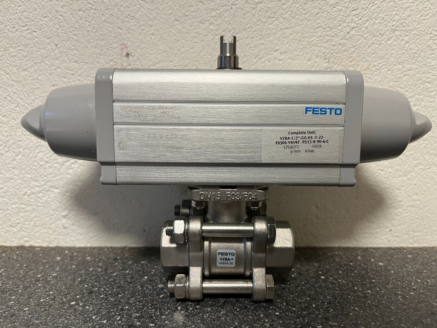 Festo VZBA-1/2"-GG-63-T-22 Pneumatic Ball Valve Actuator Assembly, Stainless