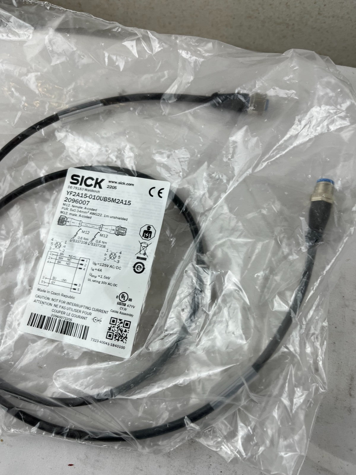 SICK YF2A15-010UB5M2A15 M12 Sensor Cable 1m 5-Pin A-Coded PUR AWG22 Germany NEW