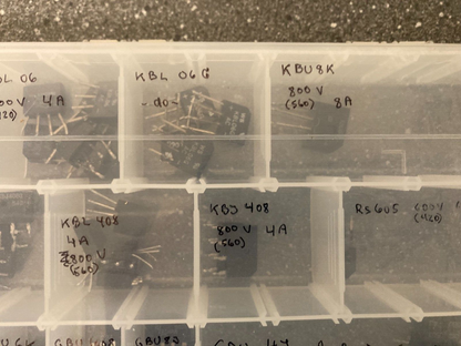 Lot of Assorted Bridge Rectifiers in Storage Case Various Models Specifications