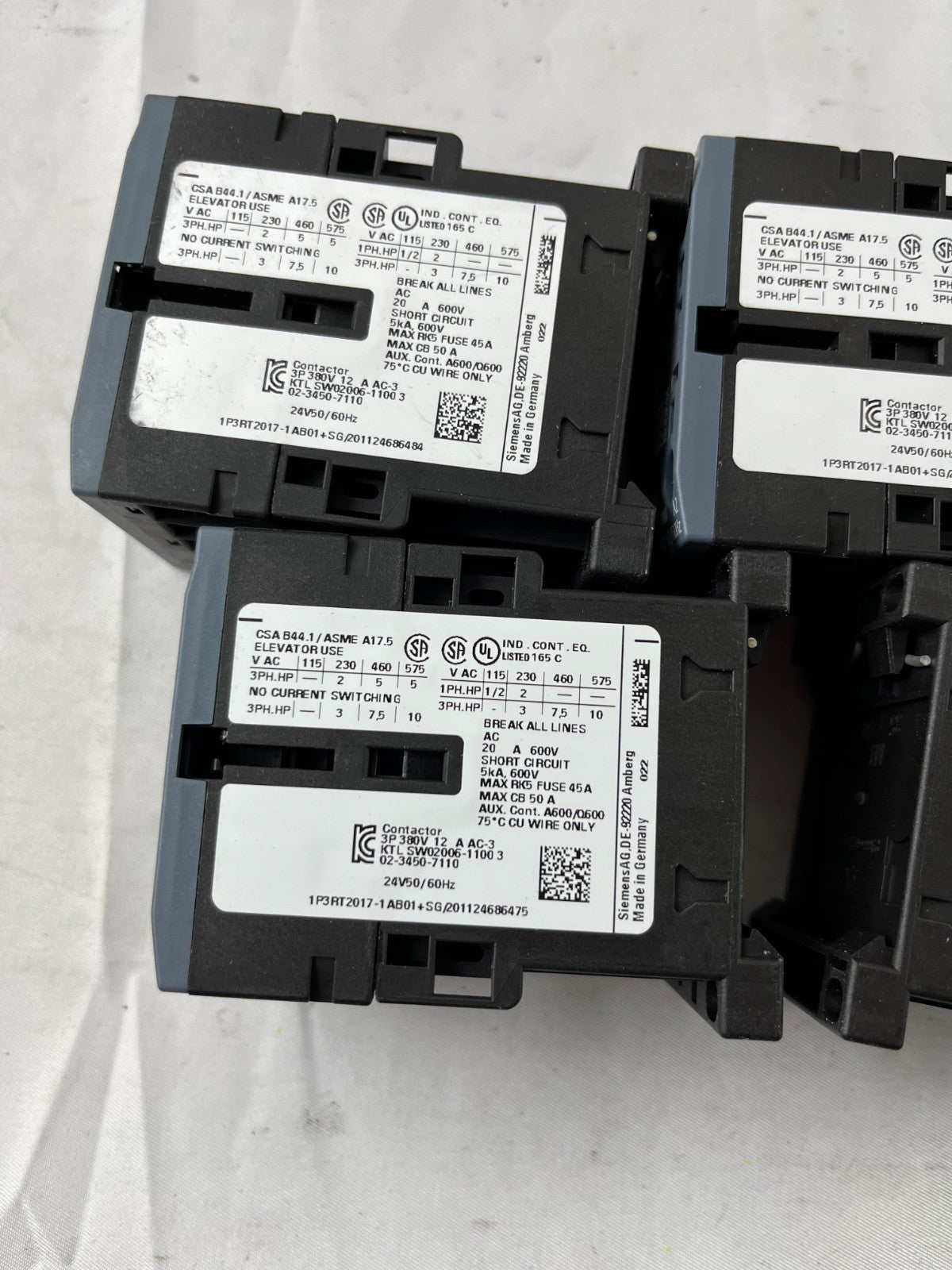 Siemens 3RT2017-1AB01 Contactor 24V Coil 3P SIRIUS Used Lot 5x Spare Units