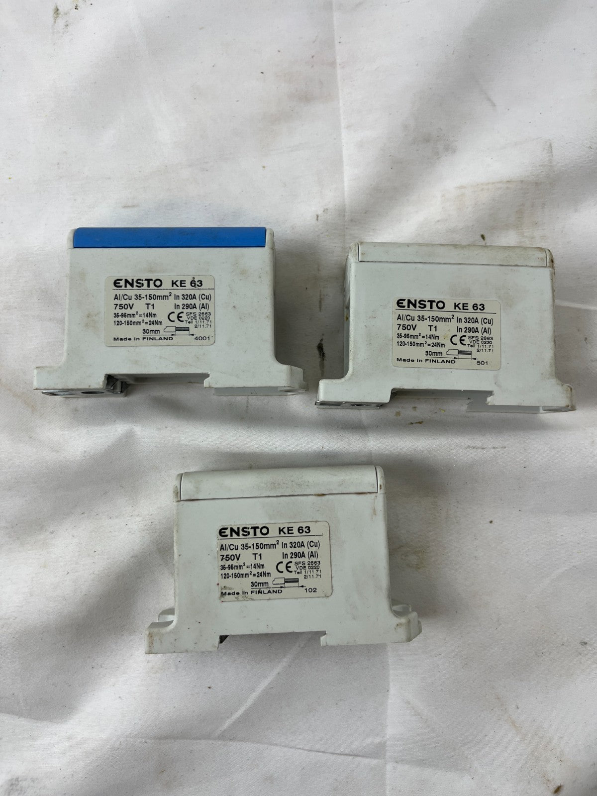 Ensto KE63 Fuse Switch Disconnectors 320A 750V Al/Cu Terminal Lot of 3x Spares