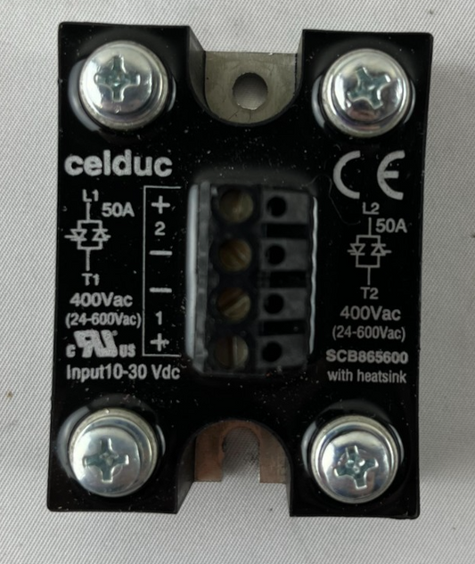 Celduc SCB865600 Solid State Relay 2‑Phase 50A 24‑600VAC 10–30VDC Control