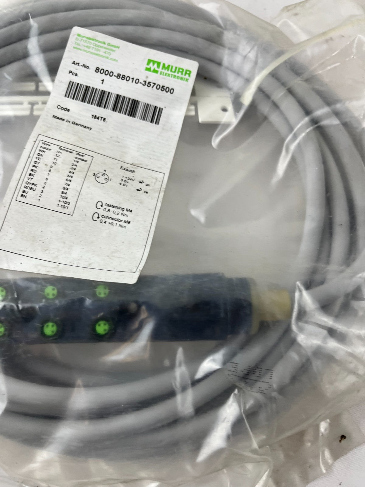 Murr Elektronik exact8 8000-88010-3570500 8-Port M8 Distribution 5m Cable NEW