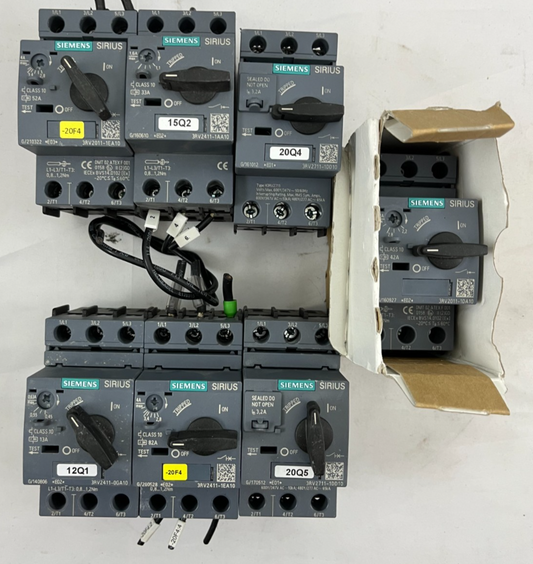 Bundle of 7 Siemens Sirius Motor Protection Circuit Breakers, Mix Various Types