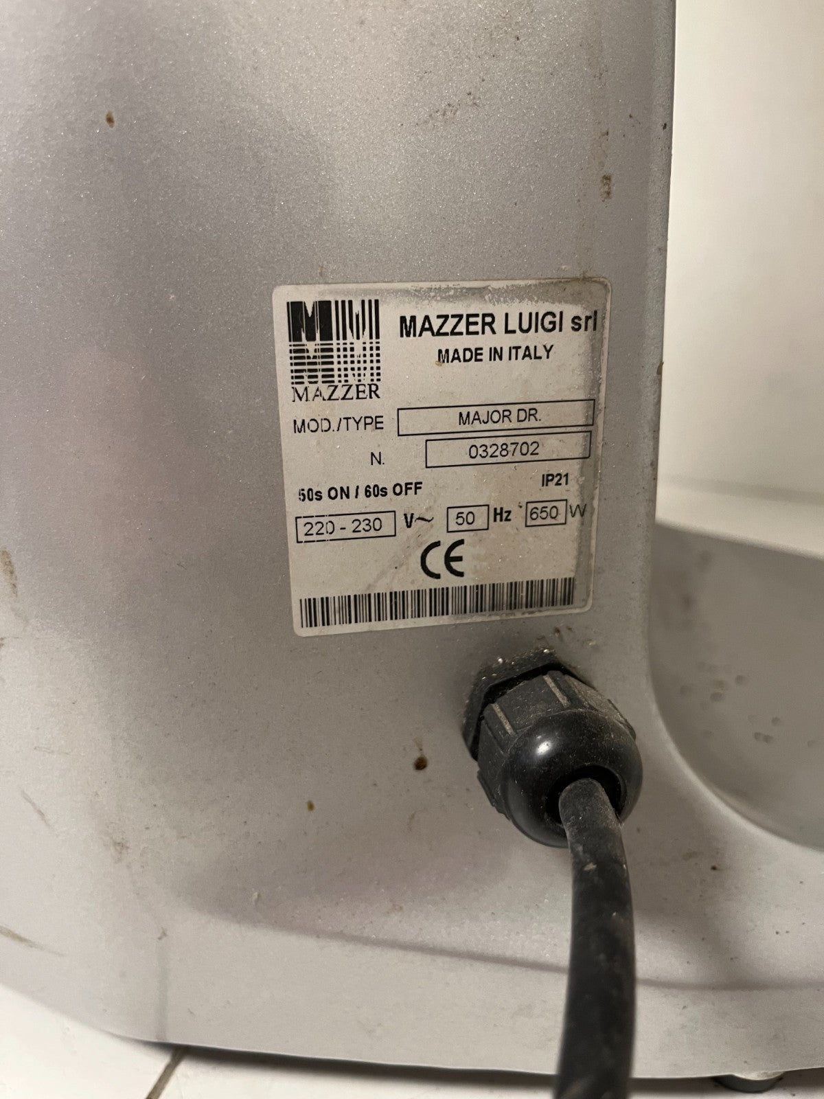 Mazzer Major DR Coffee Grinder 650W, Made in Italy, Serial 0328702, Used Working