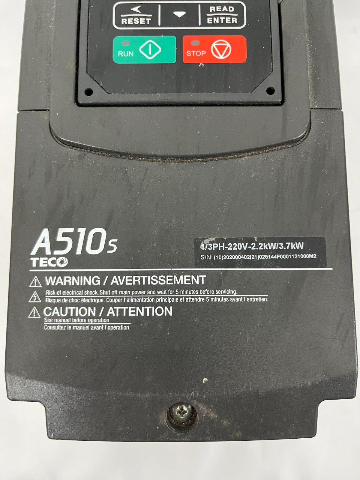 TECO A510s VFD 2.2kW/3.7kW 3PH 220V Model A510-20043-S Used Advanced Motor Drive