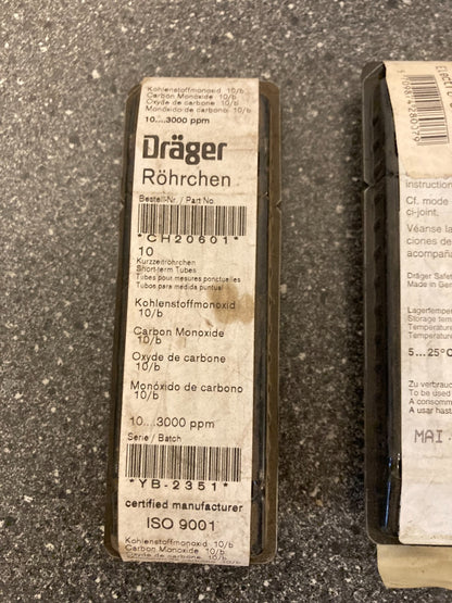 Lot of 5 x 10 Dräger Carbon Monoxide test tubes - Never used, but ALL EXPIRED!